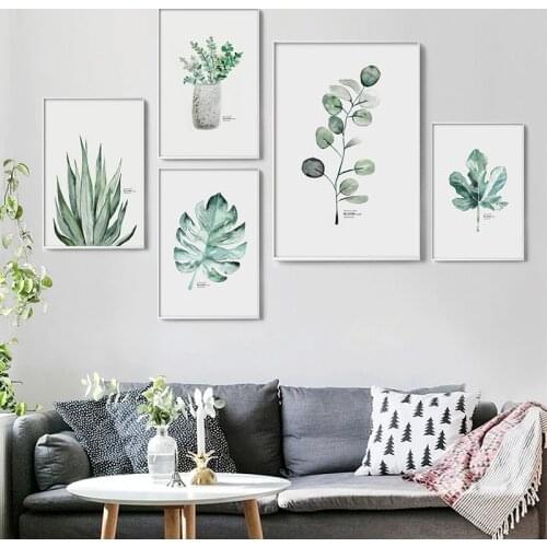 Simple Watercolor Vase Green Plant Art Poster Wall Art Print Canvas Painting Picture Modern Home Living Room Decoration