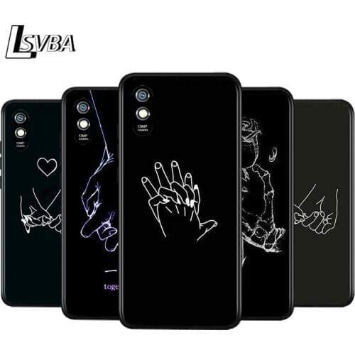 Anti-Fall Soft Black Cover Minimalist Line Couple hand For Xiaomi Redmi 10X 5G 9C 9A 9 K20 8A 8 7A 7 S2 6A 6 Matte Phone Case