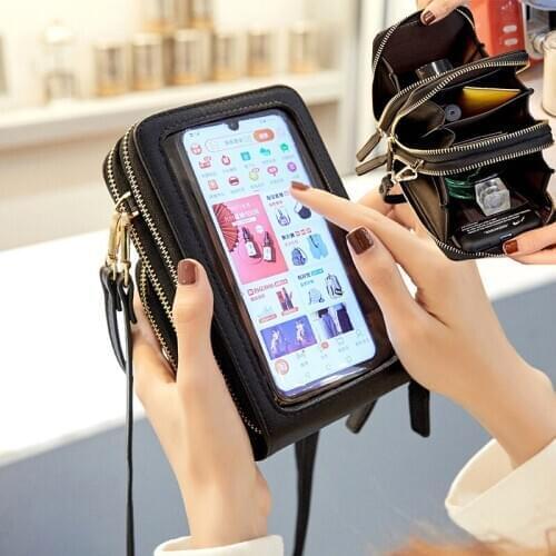 Drop Shipping Crossbody Cellphone Purse Women Touch Screen Bag RFID Blocking Wallet Shoulder Handbag