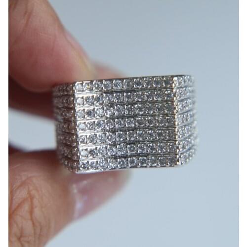 Silver color micro pave clear cubic zirconia big rings whlesale factory directly price hip hop sparking bling engagement ring