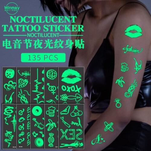 Halloween Music Festival Party Luminous Tattoo Party Temporary Body Sticker Disposable Children Noctilucent tatouage temporaire