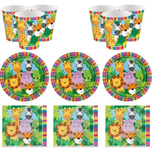Happy Birthday Party Forest Animals Theme Plates Kids Boys Favors Cups Napkins Baby Shower Decorate towel Dishes 60pcs/lot