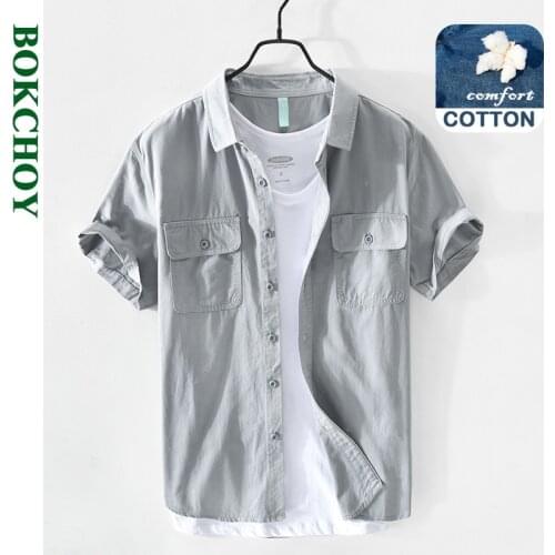 2021 Spring and Summer New Men Casual Cotton Short-sleeved Shirt White Green Safari Style GA-Z151