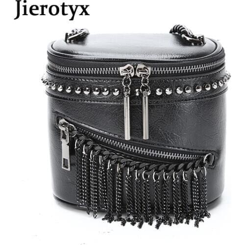 JIEROTYX Vintage Shoulder Bags Women 2020 New Fashion Chain Tassel Small Round Bag Shoulder Bag Crossbody Bag women handbags