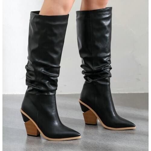 2021 INS Women Knee High Heel Boots Lady Riding Botas Warm Winter Shoes Women Sexy Square Toe Casual Footwear