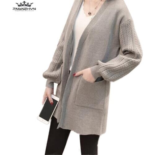 Tnlnzhyn 2019 Spring Autumn Women Sweater Fashion V-neck Long Sleeve Knitted Cardigan Loose Pockets Women Slim Sweater Y1152