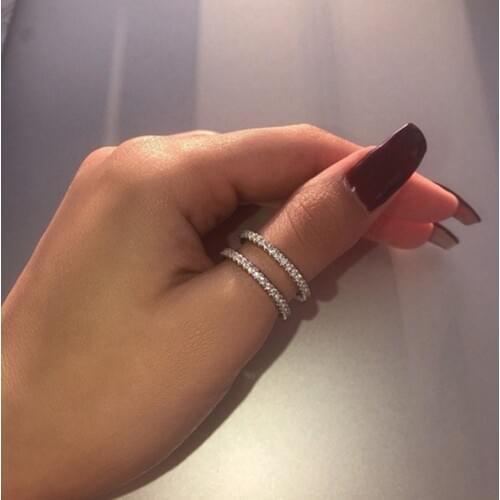 New Arrivals Minimalist Silver Colour Ring Simple Double Layer Rhinestone Rings For Women Gift Jewelry 2021