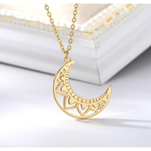 Cute Moon Necklace for Women Moon Flower Sun Necklaces Stainless Steel Chain Gold Plated Couple Friend Gifts 2021 New