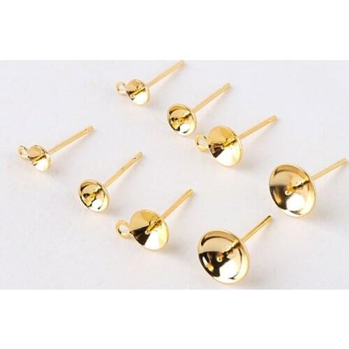 10pcs 18K gold-coated copper needle base with hanging ear drag DIY sticky bead earrings material accessories wholesale