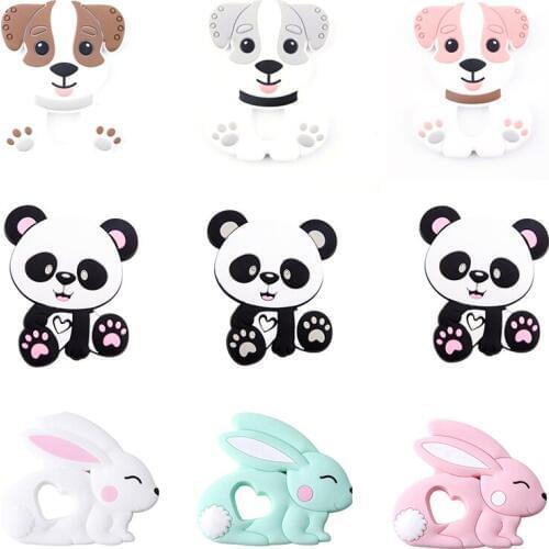 10pc Silicone Teething Dog China Panda Pendant BPA Free Rodent Charm Baby DIY Jewelry Nursing Necklace For Kids Goods Lets Make