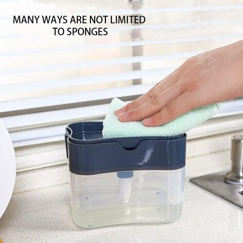 2 in 1 Scrubbing Liquid Detergent Dispenser Press-type Liquid Soap Box Pump Organizer with Sponge Kitchen Tool Bathroom Supplies