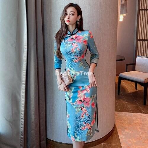 2021 chinese dress girls chinese style cheongsam dress retro qipao sexy women split sexy dress vintage outfits cheongsam dress