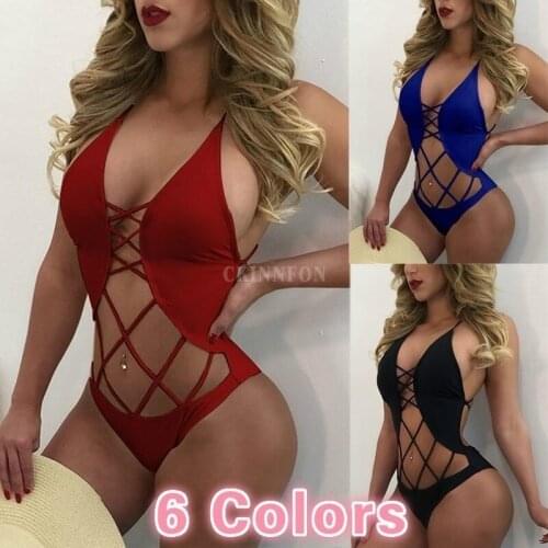 50Pcs/Lot 6 Colors Women Sexy Bikini Lace Up Hollow Out Strappy Backless Swimsuit