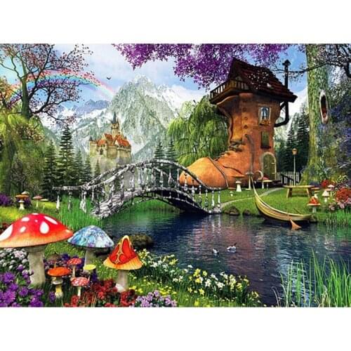 DIY diamond painting handmade shoe house landscape bridge landscape square round 5D diamond embroidery mosaic home decoration