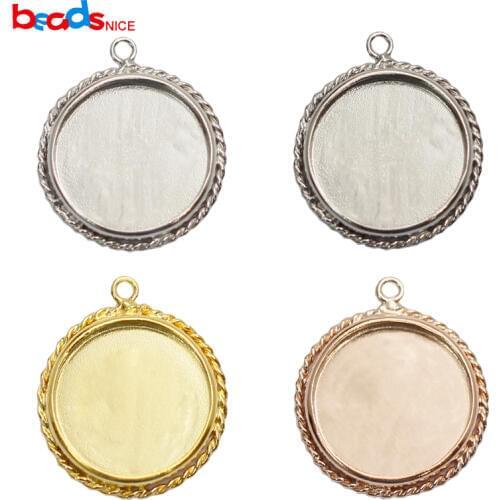 Beadsnice ID39508smt2 Sterling Silver Round Blank Photo Pendant base Trays customizable blank Settings
