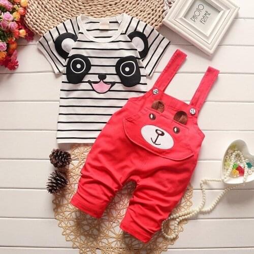 BibiCola summer boy clothes set panda cartoon tops+overalls for children clothing sets kids boy clothes Outfit Toddler tracksuit