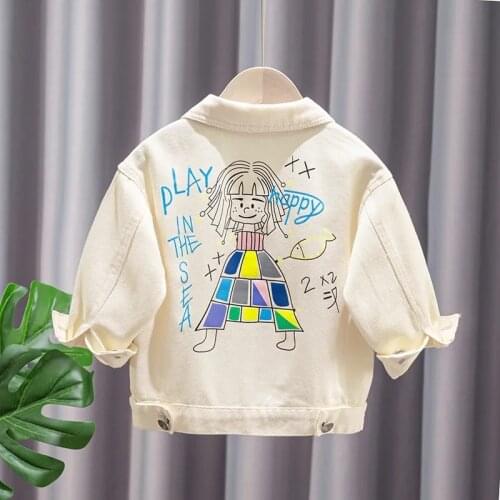 Spring Autumn Childrens Clothes Cartoon Print Coat Baby Cartoon Jacket Girls Baby Denim Jacket Outing Clothes Jacket For Kids