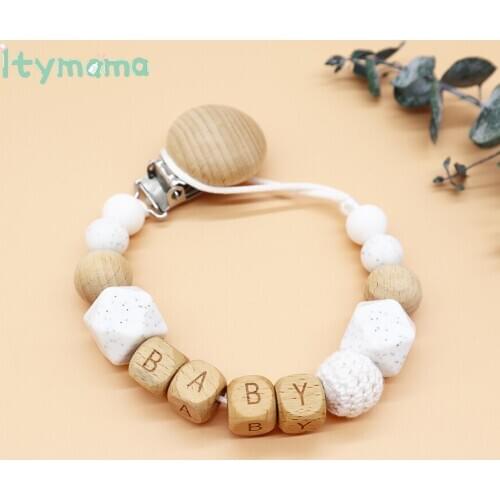 Personalized Name Wooden Pacifier Chains Safe Beach Teething Chain Baby Teether Eco-friendly Pacifier Dummy Clips Holder Chain