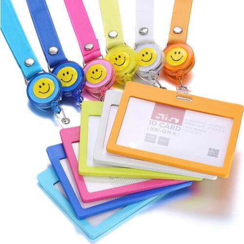 5Pcs Horizontal Style ID Badge Holder With Neck Strap Lanyard With Retractable Clips Company Exhibition Office Badge Holders