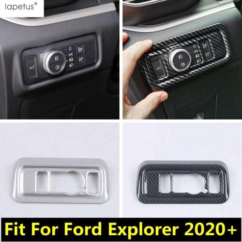 For Ford Explorer 2020 2021 Car Head Lights Lamps Switch Button Panel Cover Trim ABS Carbon Fiber / Matte Accessories Interior
