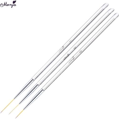 Monja 3pcs/Set Dual End Nail Art Acrylic Polish UV Gel Remove Pen Transparent Handle Stripes Lines Liner Drawing Painting Brush