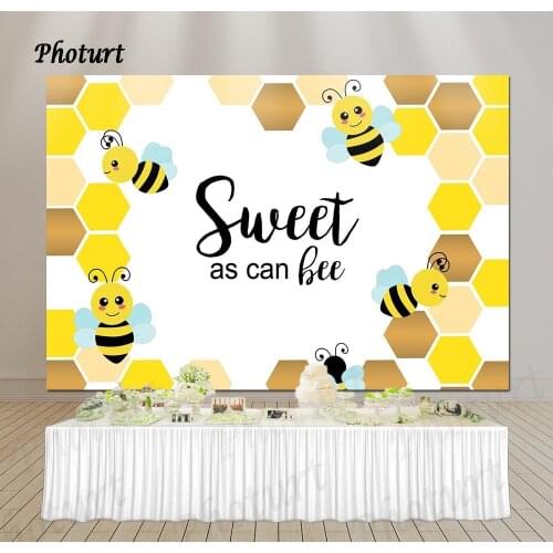 PHOTURT Sweet as can Bee Backdrop Baby Shower Kids 1st Birthday Photography Golden Honey Photo Background Banner Decorate Props