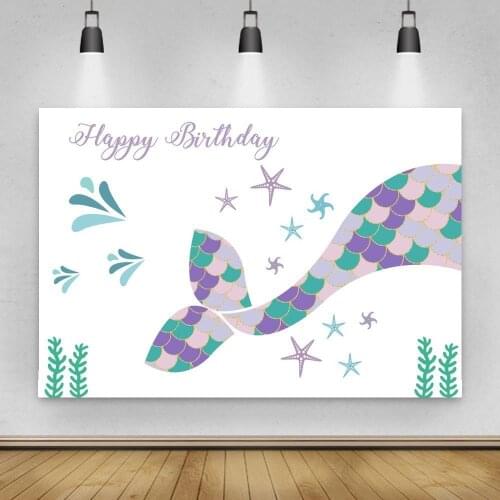 Little Mermaid Backdrop Cartoon Girls 1st Birthday Party Background Under the Sea Photography Glitter Fishtail Photo Studio