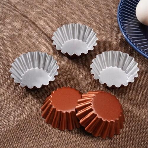 1pcs Non-stick Egg Tart Mold Carbon Steel Brown Ripple Muffin Cupcake Reusable Baking Mold Flower Shape Bakeware Tartlets Pans