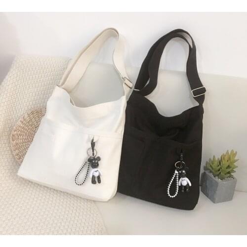 Canvas Bag Womens Single Shoulder Japanese Harajuku Ulzzang Cartoon Zipper Student Cloth Bag Ladies Shopping Bag Phone Case
