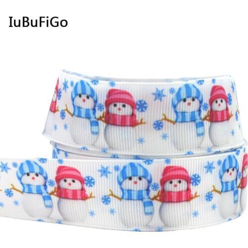 [IuBuFiGo] 50yards Christmas snowman ribbon1 inch Grosgrain Printed Hair bow DIY handmade 25mm White ribbons Free shipping