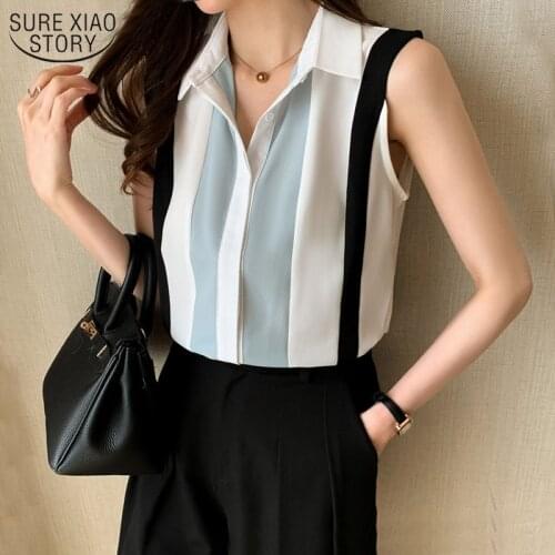 Cardigan 2021 New Summer Vest Shirt Women Sleeveless Chiffon Shirt Fashion Striped Shirts Lady Tops Blusas Casaul Clothes 13923