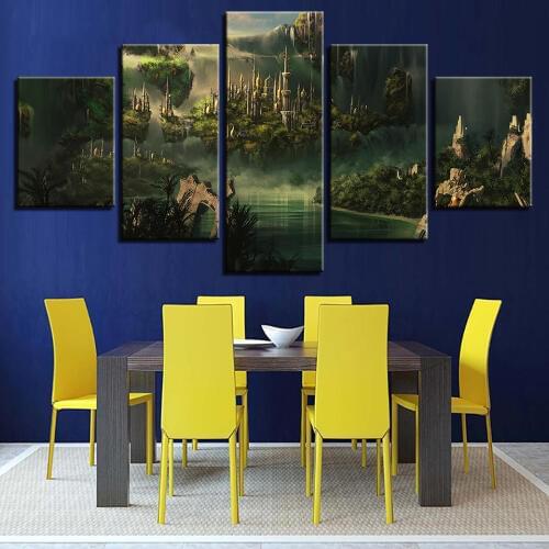 Canvas Painting Printed Castle Modular Pictures Wall Art 5 Pieces Mysterious Forest Wonderland Paintings Home Decor Artwork