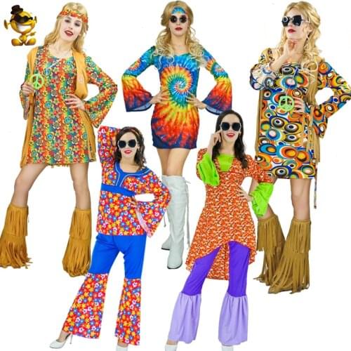 Purim Costume for Women Hippie Dress Costume Fancy Dress Flower 60s70s Hippie Clothes Cosplay Women Holidays Costumes