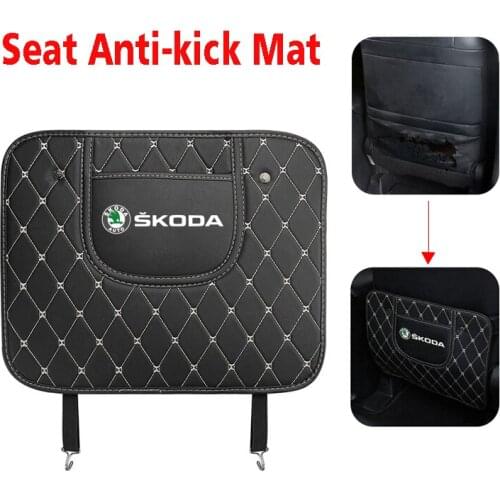 Car Anti Kick Pad PU Leather Interior Seat Back Anti Dirty Mat For Skoda Fabia Kamiq Karoq Kodiaq Octavia Rapid Scala Superb