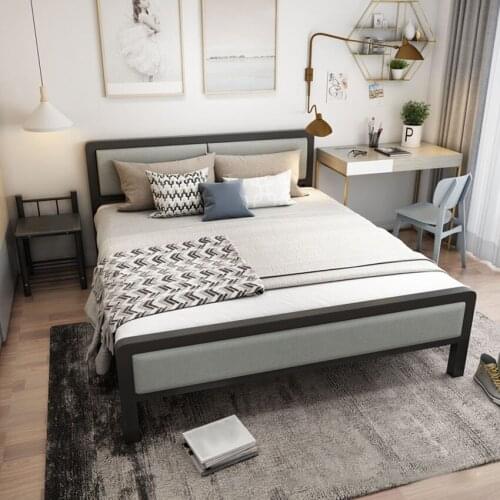Metal Bed Frame 150x100x210CM Modern Bedroom Double Simple Iron Firm Structure Home Dormitory Bed For Adult With Headboard