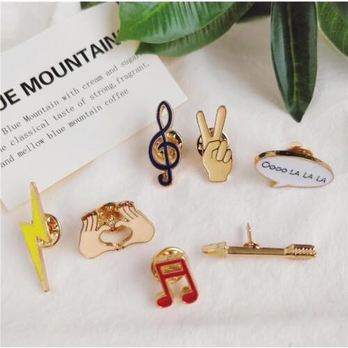 Fashion Musicial Note Yeah Gesture Lightning Arrow Enamel Brooch For Music Lovers Jeans Collar Pins Button Badge Kids Gifts