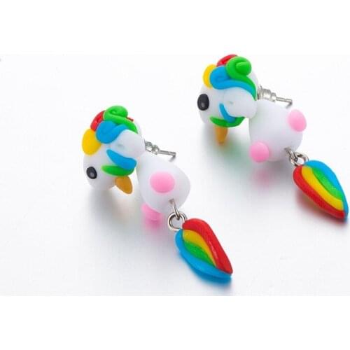 Fashion Creative Handmade Colorful Polymer Clay Cute Horse Earrings for Women
