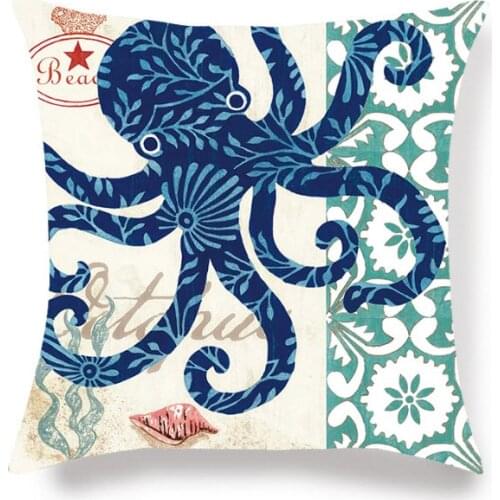 Fashion Linen Soft Pillow Sea World Chair Cushion Car Back Support Pillow Cartoon Sea Fish Pillow