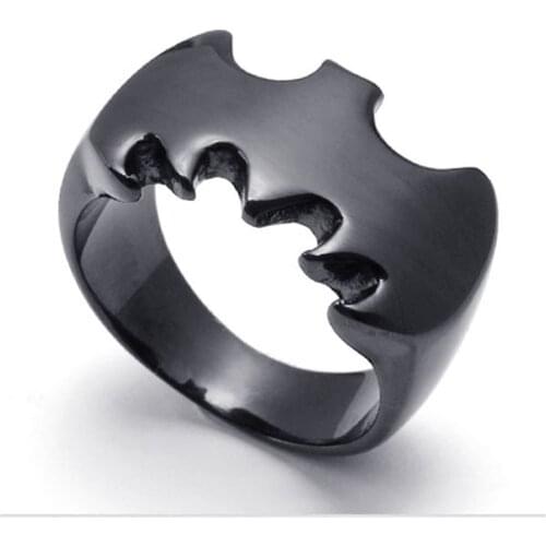 Fashion New Black Mens Rings Jewelry Bat Stainless Steel Finger Ring Size 7 to 14