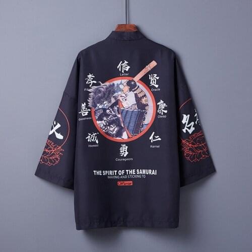 #5026 Summer Chinese Style Vintage Kimono Jacket Men Loose Black 3d Printed Outerwear Hanfu Coat Fashions Hip Hop Jacket Men