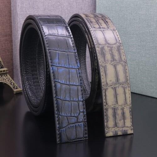 High quality 3.5cm of Automatic buckle Crocodile pattern men belts without buckle Black men genuine leather cowhide waist straps