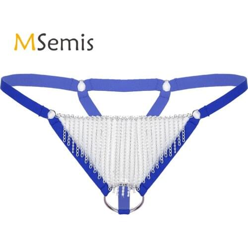 Mens Lingerie Bulge Pouch Thongs Panties Metal Chain Tassel Crotchless/Lace Briefs Low Rise T-back Fringed G-string Underwear