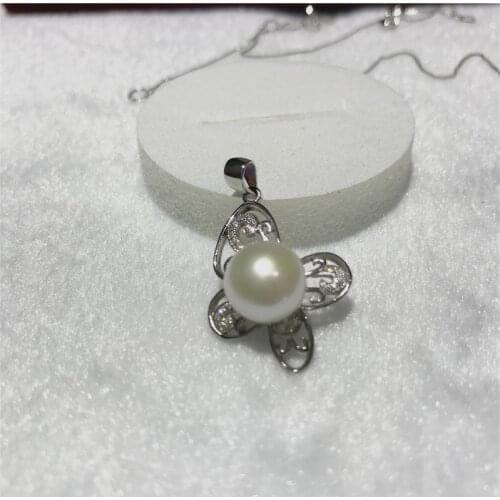 Natural freshwater white pearl AAA 10-11mm Tibetan Silversr Good quality zircon inlay charms size 20x28MM