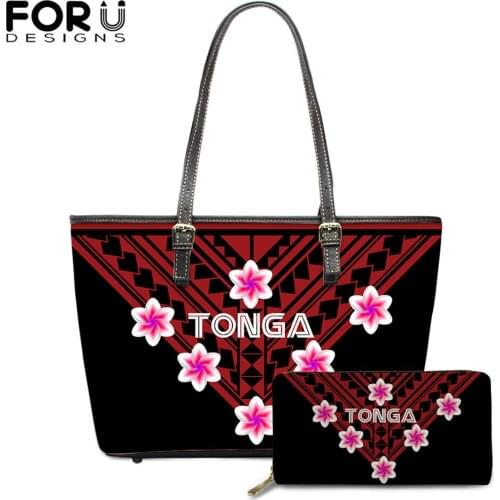 FORUDESIGNS Luxury Women 2Pcs Handbag&Wallet Polynesian Tonga Pattern Casual Ladies Pu Leather Crossbody Bag Bosla Femininas New