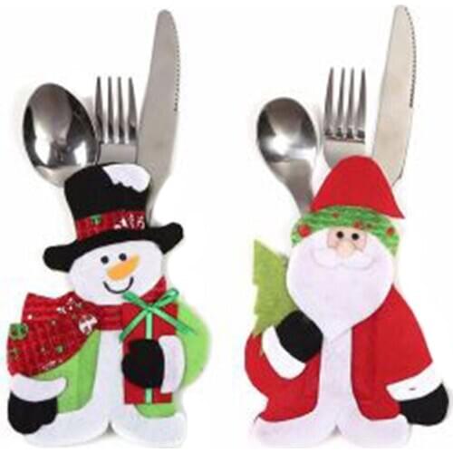 Christmas Cutlery Bag Gift Holders Cute Tableware Decorations with Santa Claus/ Snowman Patterns for Hotel/ Restaurant/ Canteen