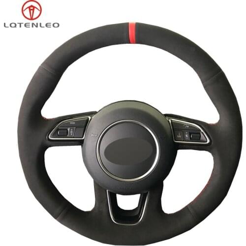LQTENLEO Hand Sew Car Steering Wheel Cover Black Suede For Audi Q3 2013-2018 Q5 2013-2017 Q7 2012-2015