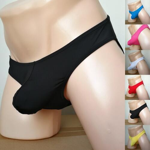 Sexy Men Ice Silk Underwear High Elastic Big Pouch Briefs Sexy Lingerie See Through G-string Gay Wear 6 Colors FX1010
