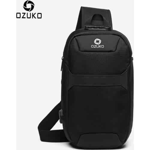 OZUKO Men Anti-theft Crossbody Bags Male Waterproof USB Charging Chest Pack Short Trip Messenger Sling Bag Shoulder Chest Bag
