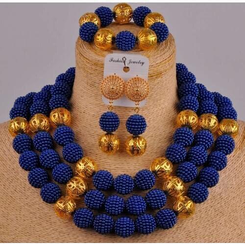 Swell royal blue african beads jewelry set simulated pearl costume necklace ZZ29