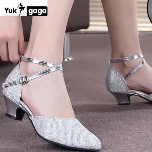 Hot sale Womens Girls Ballroom Latin Tango Dance Shoes heeled 3.5 / 5cm Sales Silver Gold Black Brown color wholesale WZSP22-1